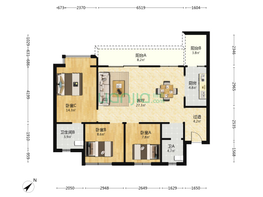 云上花居 3室1厅2卫 110平方