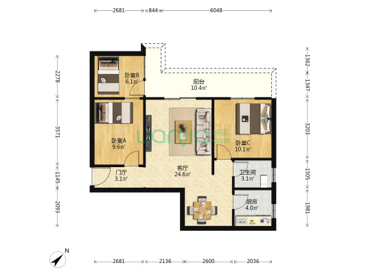 白虎路 3室1厅1卫 77平方