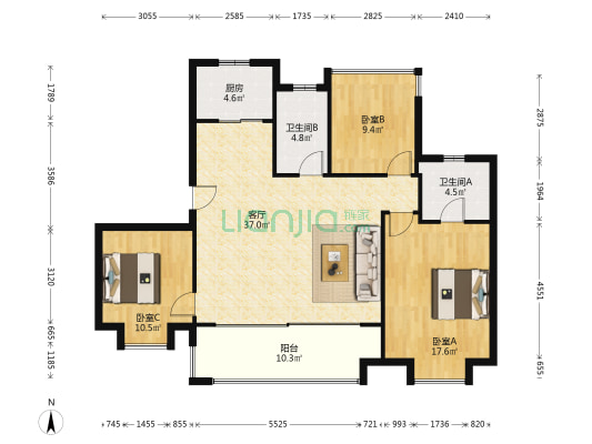 锦绣龙川府锦风园 3室1厅2卫 127平方