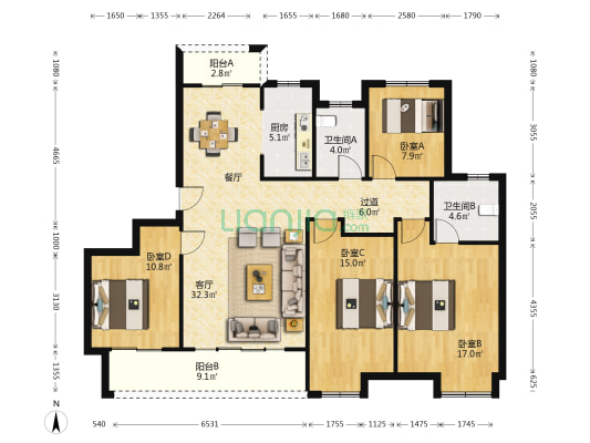 中南金玉堂 4室1厅2卫 154平方