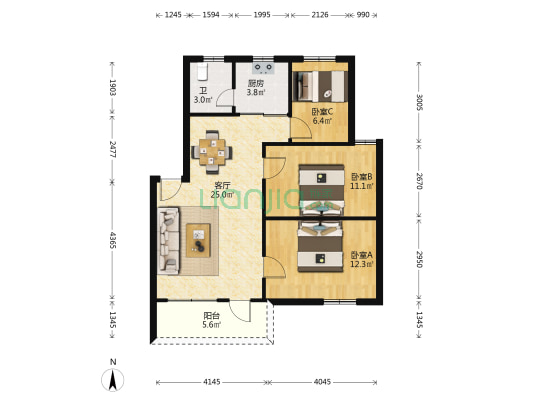 兆丰新村 3室1厅1卫 86平方
