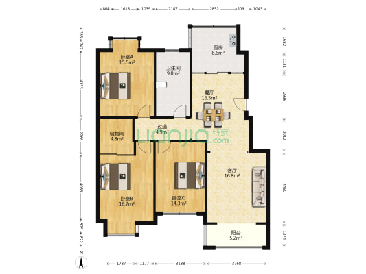 福桂园 3室2厅1卫 136平方