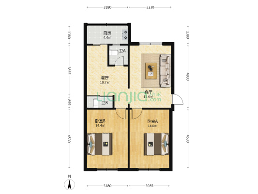 德胜四街坊 2室2厅2卫 81平方