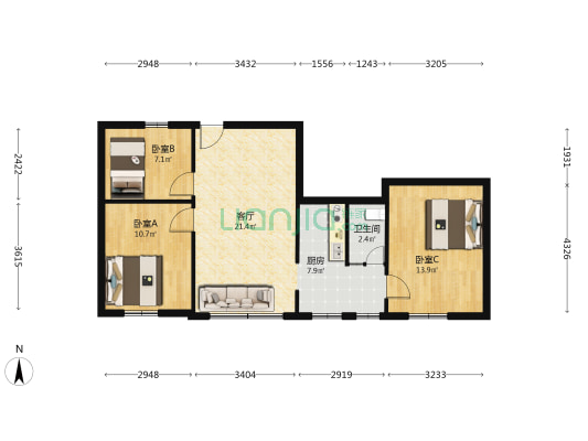 商业街右二街一巷 3室1厅1卫 75平方