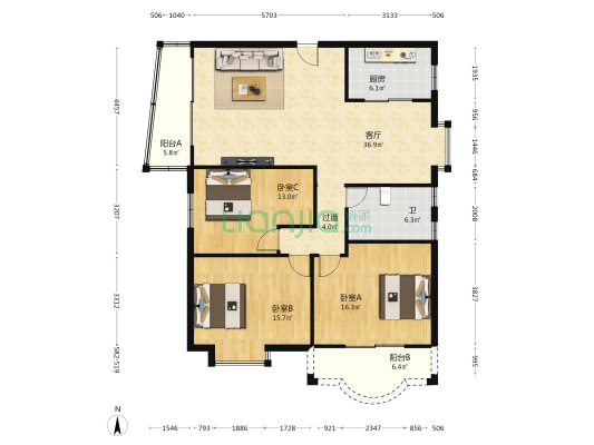 永安花园 3室1厅1卫 126平方