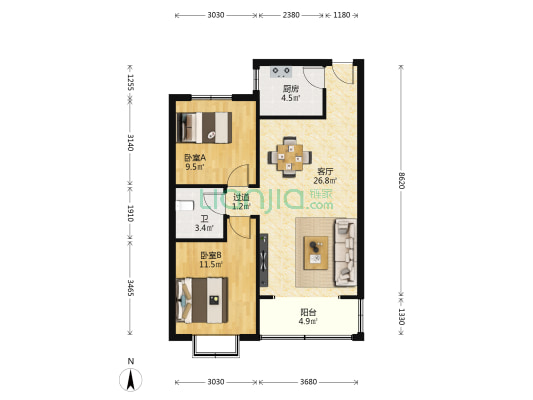 高宏佳苑 2室1厅1卫 88平方