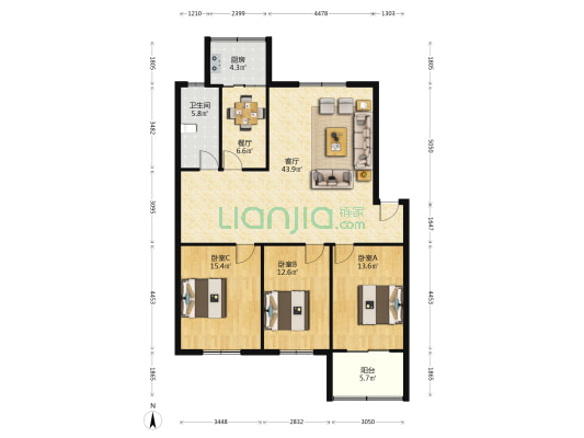 时代商城 3室2厅1卫 130平方