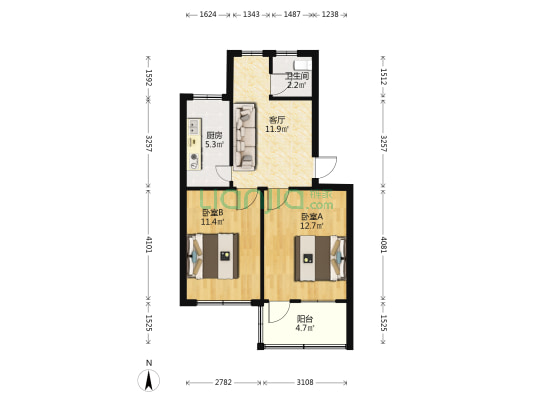 铁二处老3区 2室1厅1卫 60平方