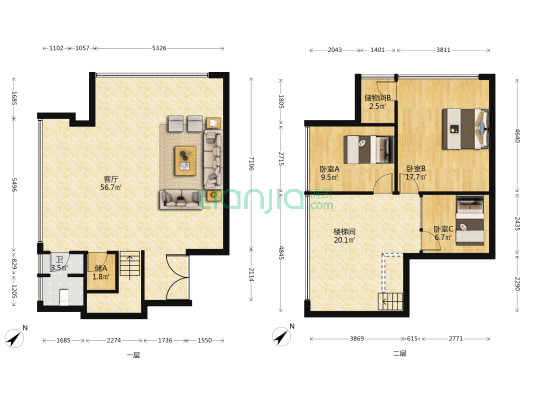 万通金融广场 3室1厅1卫 57平方