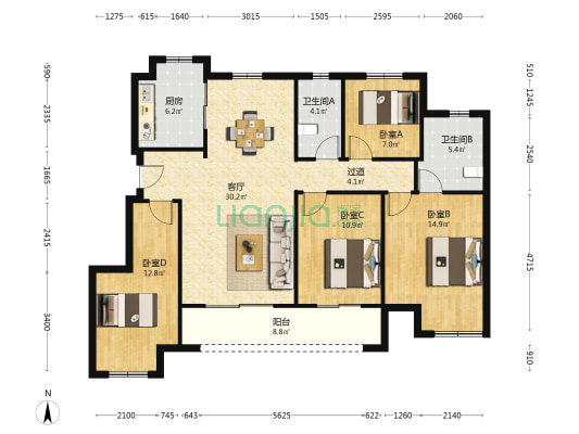 凤语雅苑 4室1厅2卫 126平方