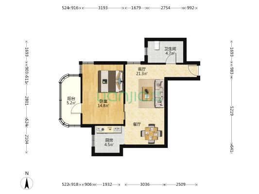 芳华公寓 1室1厅1卫 68平方