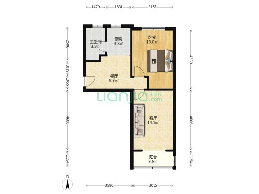 精装修小两居，业主23年新装修的，拎包入住。-户型图