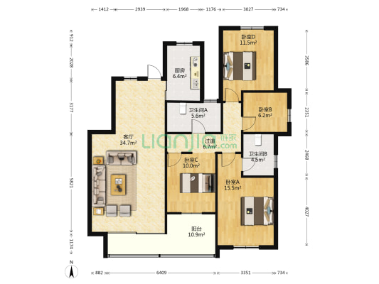 丹桂华庭 4室1厅2卫 151平方