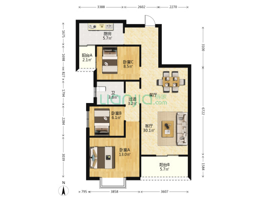 光谷润园 3室1厅1卫 97平方
