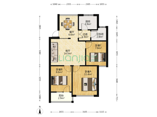 桂林东四里物业小区 3室2厅1卫 71平方