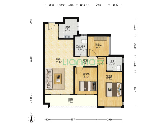 中建弘阳德信湾璟壹号 3室1厅2卫 94平方