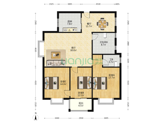 颐东阳光花园 3室2厅2卫 151平方