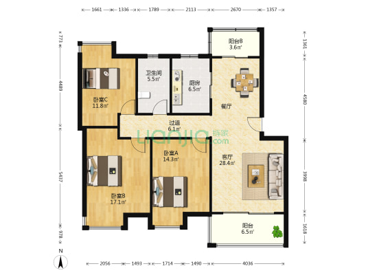 鸿景华庭 3室1厅1卫 111平方
