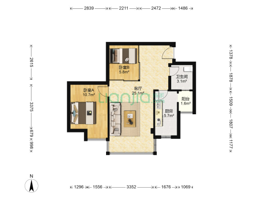 府河路苑 2室1厅1卫 68平方