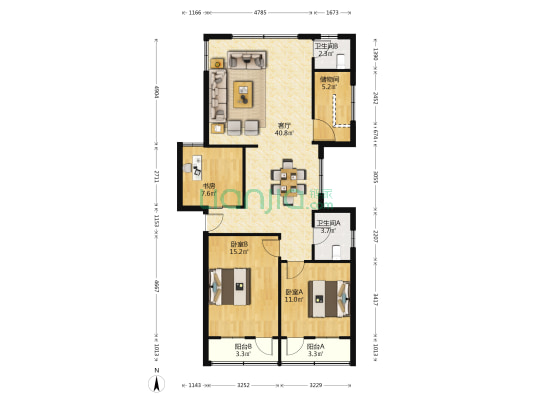 银行小区（通联路470号） 3室1厅2卫 108平方