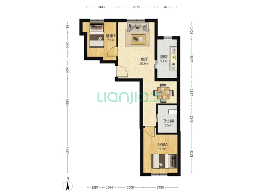 泰禾西府玉苑 2室1厅1卫 70平方