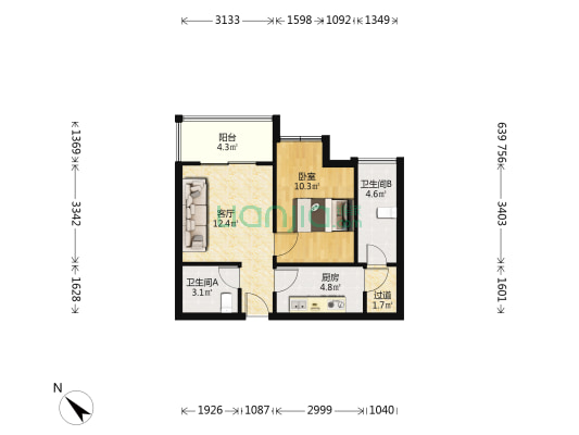 弘康馨居 1室1厅2卫 53平方