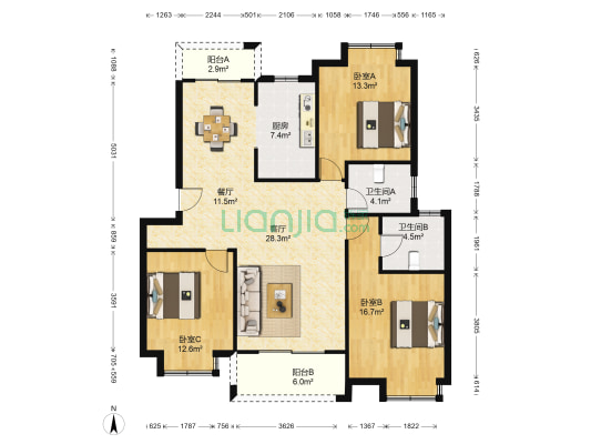 新芦苑 3室2厅2卫 122平方