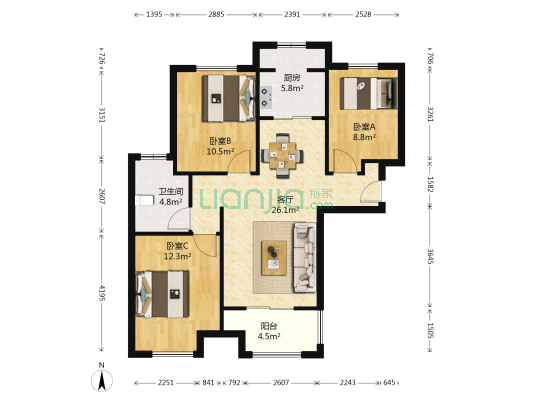 朗诗里程 3室1厅1卫 86平方