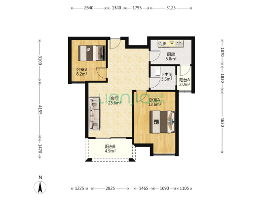 龙蟠佳苑 2室1厅1卫 77平方