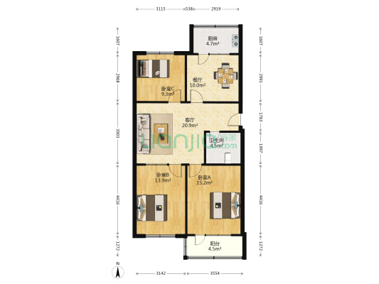 欣中爱丁堡 3室2厅1卫 96平方