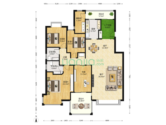山景轩 4室2厅2卫 164平方