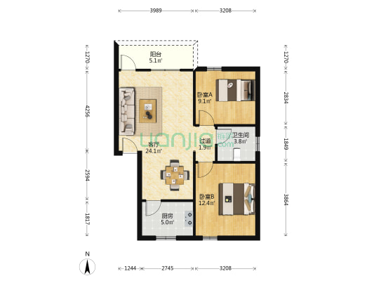华侨新村西区 2室1厅1卫 73平方