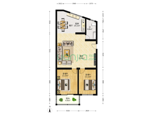 国凯富桂楼 2室1厅1卫 103平方