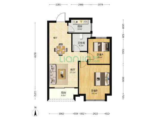 明丰嘉苑 2室1厅1卫 84平方