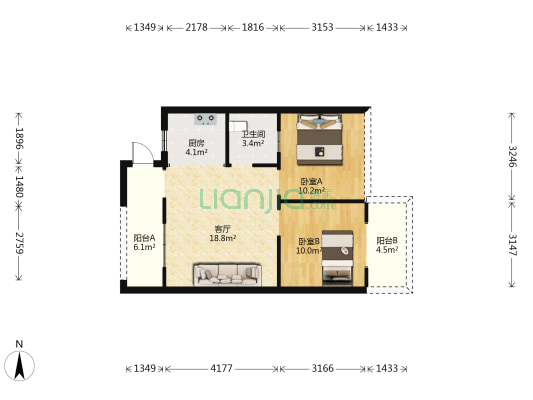 德福中央城 2室1厅1卫 60平方