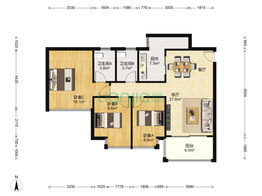 棕榈假日 3室1厅2卫 100平方