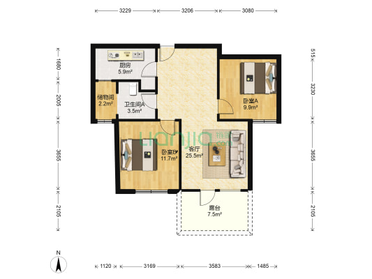 共青社 2室1厅1卫 82平方