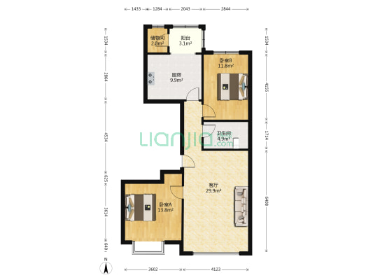 恒大悦府 2室1厅1卫 108平方