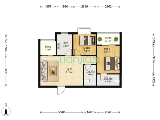 风度柏林 2室1厅2卫 76平方