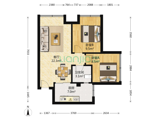 时代锦绣 2室1厅1卫 59平方