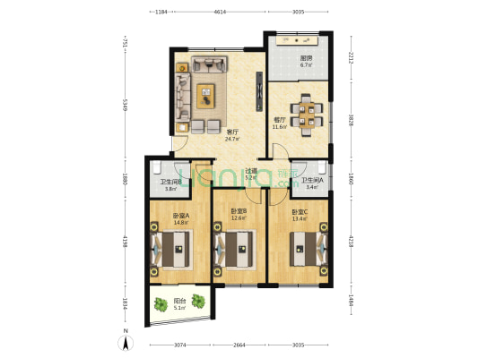 名仕家园 3室2厅2卫 122平方