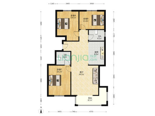 三间房相府 3室1厅2卫 142平方