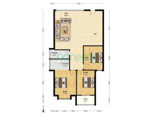 龙宾新界 3室1厅2卫 134平方