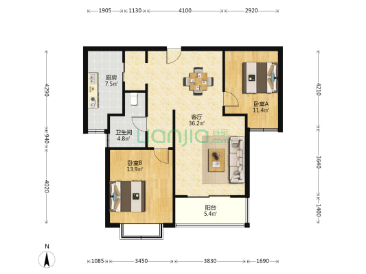 润园(张家港市) 2室1厅1卫 99平方