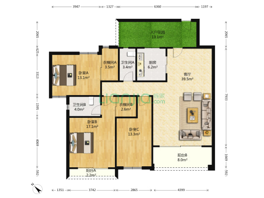 加州花园 3室1厅2卫 141平方