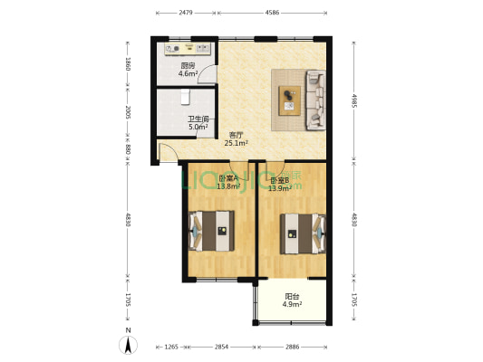 醒港春园 2室1厅1卫 88平方