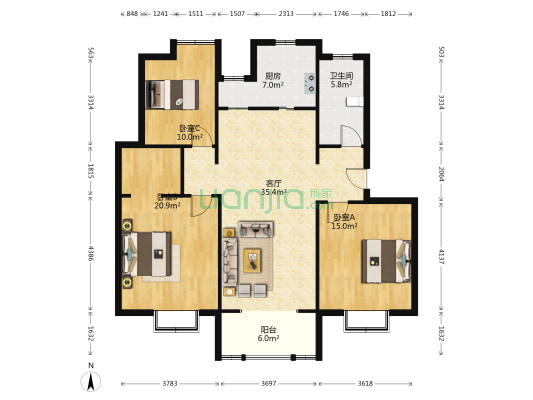 古馨苑 3室1厅1卫 118平方