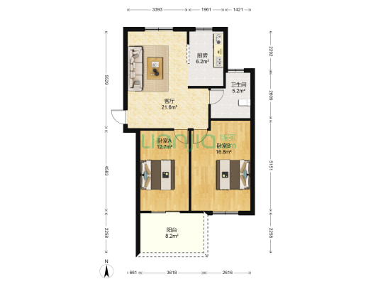 龙景嘉苑北区 2室1厅1卫 89平方