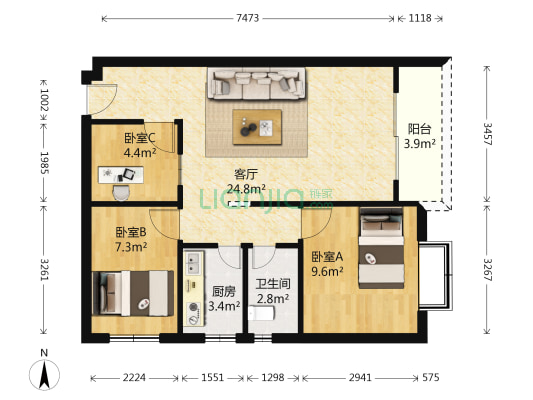 国兴苑 3室1厅1卫 74平方