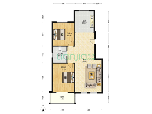 一梯两户 南北通透  总高七层电梯洋房 中高楼层-户型图